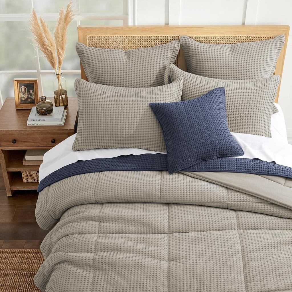 Levtex Home Mills Waffle King/Cal King Comforter Set (106x94in) with 2 Pillow Shams (36x20in) - Beige Fawn - 100% Cotton King Size Comforter Set - Soft, Pre-Washed