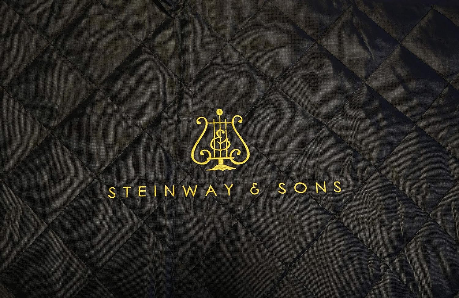 SheetMusicNorthwest Steinway Model O Piano Cover with Embroidery 5'10.5 Inch -Quilted Black Nylon Side Splits