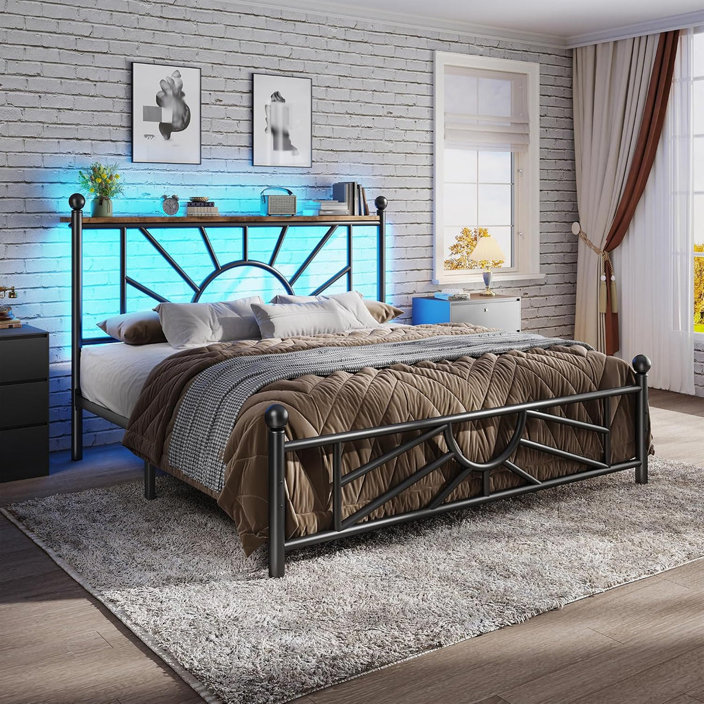 Homkdom 14 inch Full Size Meta Platform Bed Frame with Headboard and Footboard, Victorian Full Size Bed Frame with Under Bed Storage/No Box Spring Needed/Noise-Free/Easy Assembly, Black