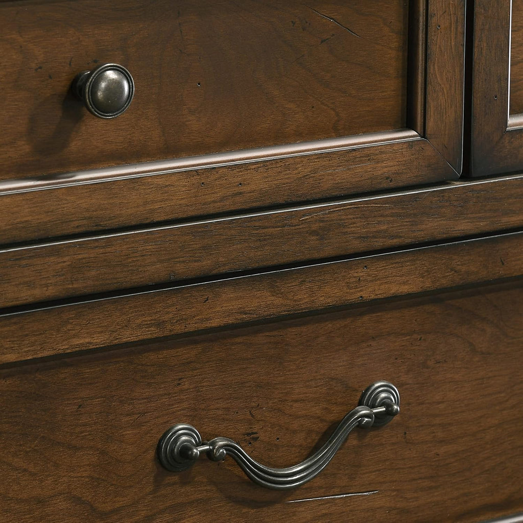 Roundhill Furniture Maderne Traditional Wood Panel Bed with Dresser, Mirror, Nightstand, Chest, Queen, Antique Walnut Finish