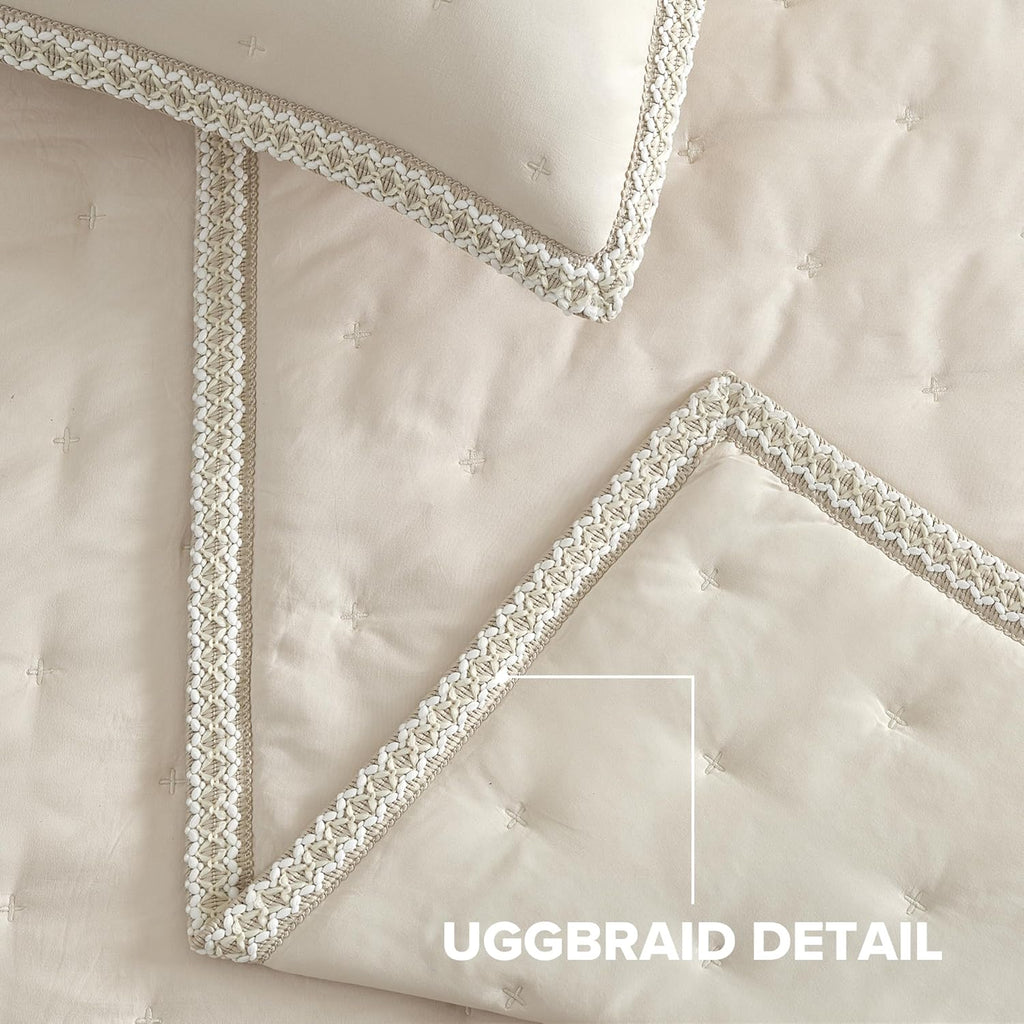 UGG Braid Twin/Twin XL Quilt Set, 2 Piece Breathable Plush Soft Comfortable Luxury Home Deco Quilt Set, Cream Birch