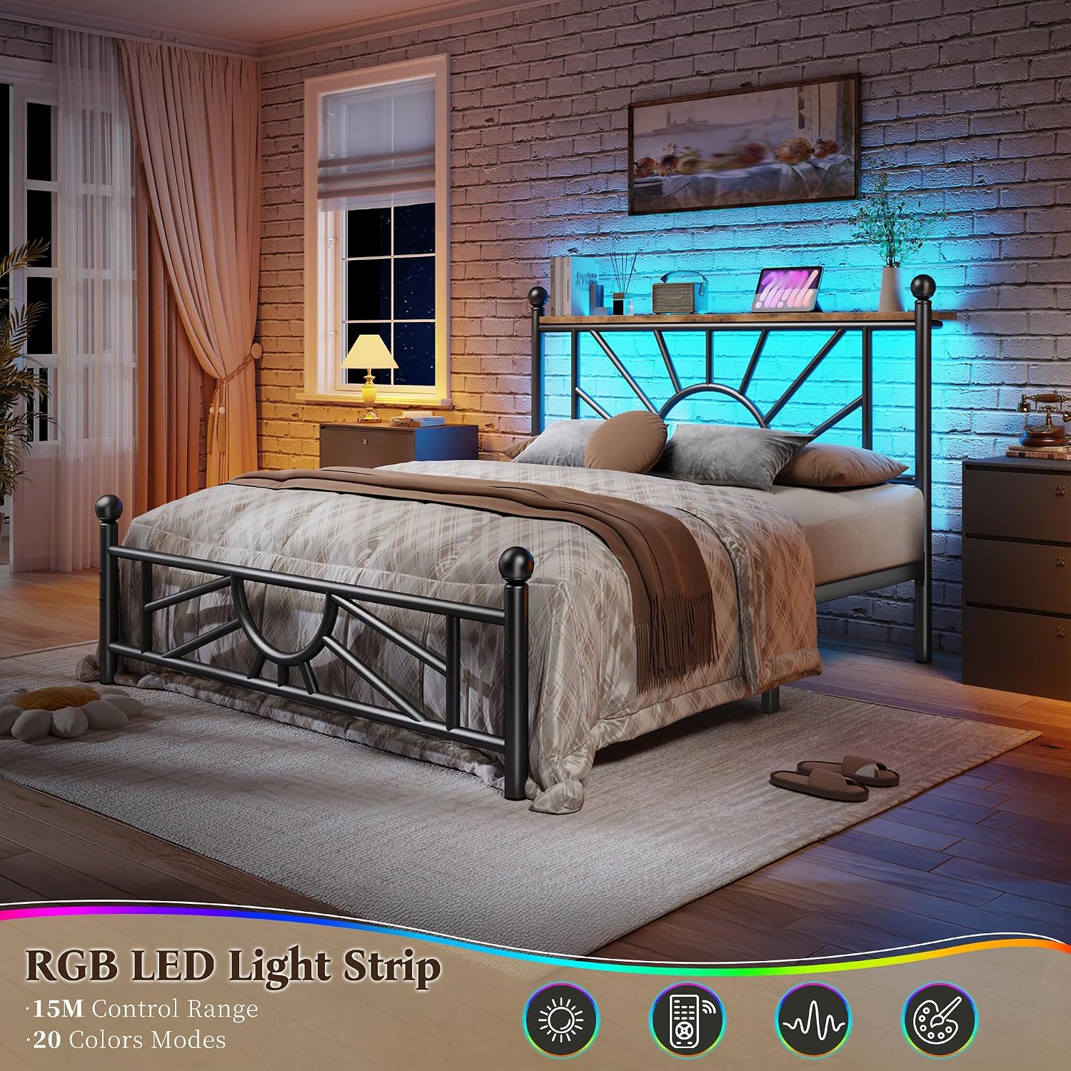 Homkdom 14 inch Twin Metal Platform Bed Frames with Headboard and Footboard, Victorian Twin Bed Frame with Under Bed Storage/No Box Spring Needed/Noise-Free/Easy Assembly, Black