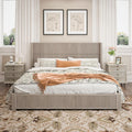 Ball & Cast Fluted King Bed Frame with Wingback Headboard,Solid Wood Platform Bed Frame King Size with Wood Slats, No Box Spring Needed, Easy Assembly,Beige