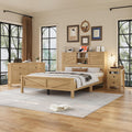 Merax 3-Pieces Bedroom Sets, Farmhouse Platform Bed, Storage Nightstand and Dresser, Bedframe with Double Sliding Door Storage Headboard and Charging Station, Natural, Queen Size