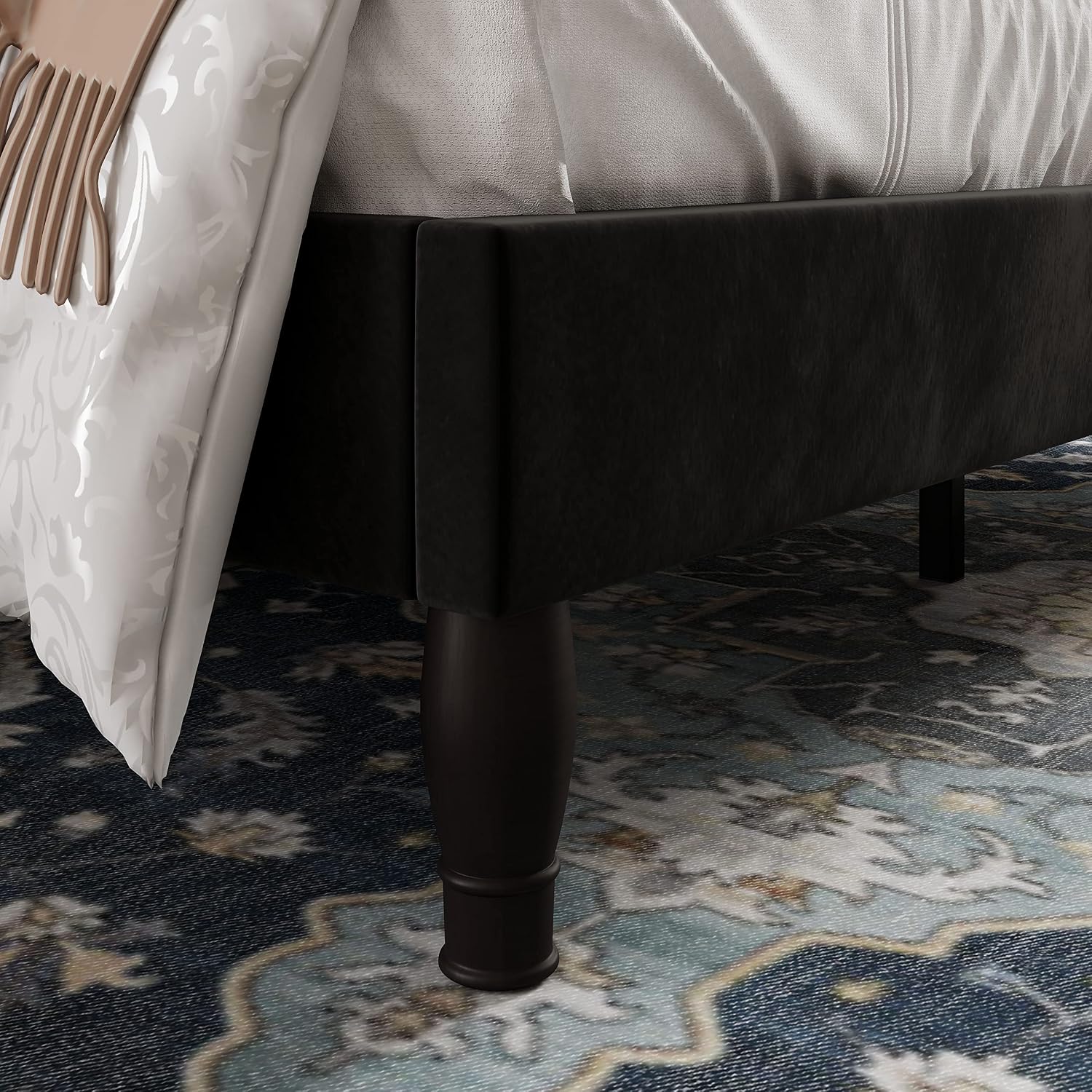 Allewie Full Size Bed Frame with Adjustable Velvet Tiara Headboard, Upholstered Diamond Button Tufted Platform Bed, Wood Slats Support, No Box Spring Needed, Black