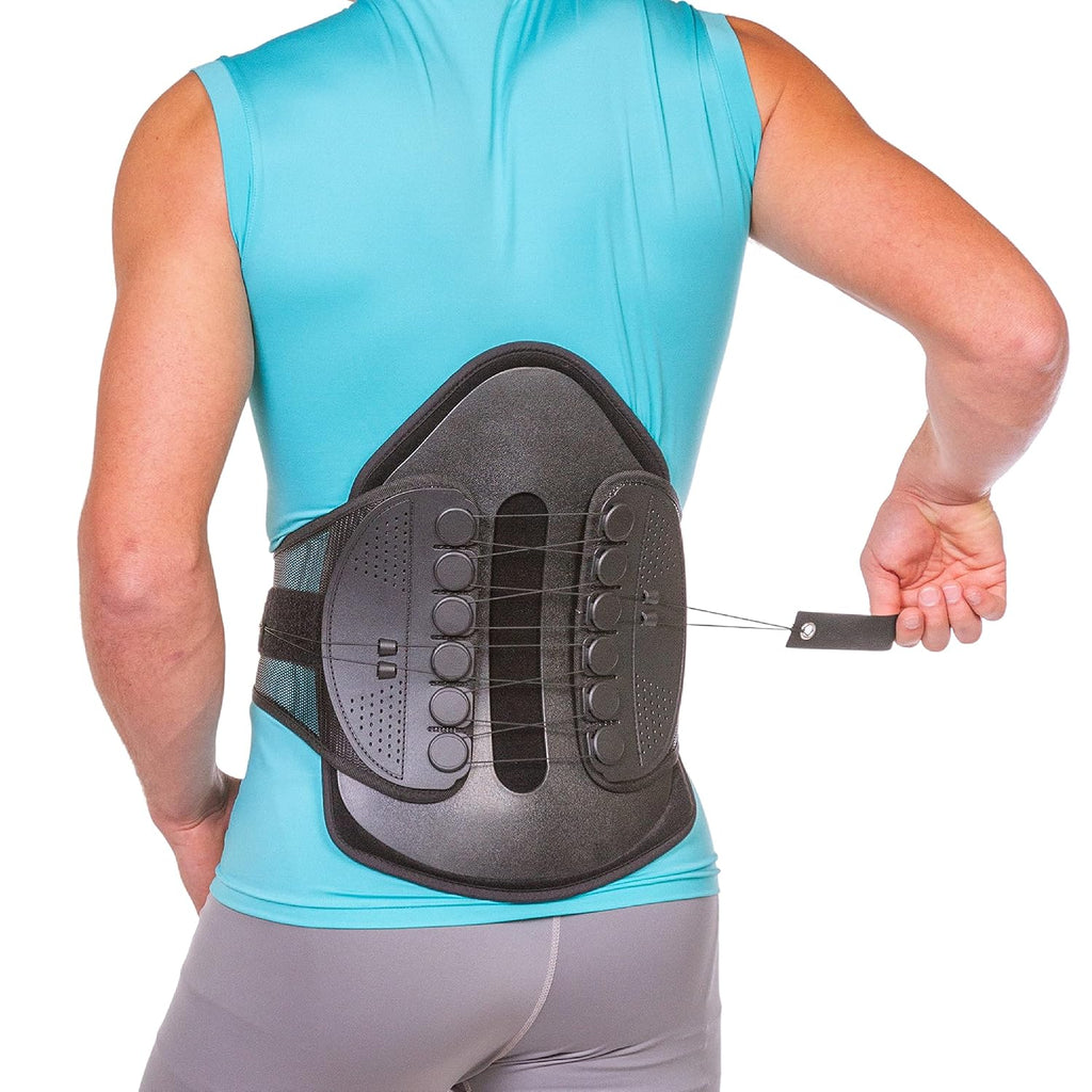 BraceAbility Lumbar Decompression Back Brace - Adjustable Semi-Rigid Lumbosacral Corset Belt for Discectomy, Laminectomy, Disc Injury, Back Muscle Spasms, Pre and Post Spine Surgery Protection (Small)
