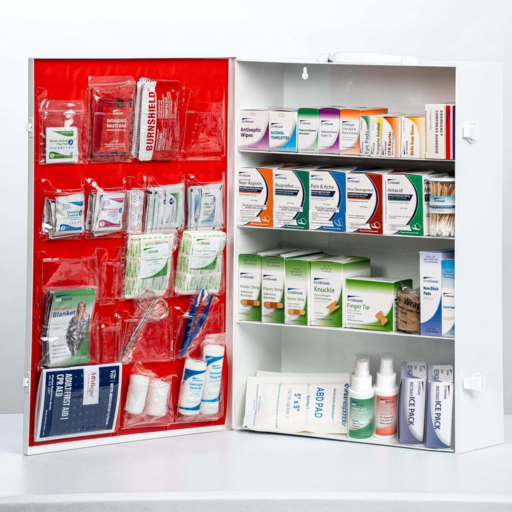 4-Shelf Metal 1st Aid Cabinet Class A, Large Capacity First Aid Wall Mount Medicine Cabinet, Secure Metal Med Box with Easy Access, Exceeds OSHA/ANSI Z308.1 2015, Over 1,200-Pieces