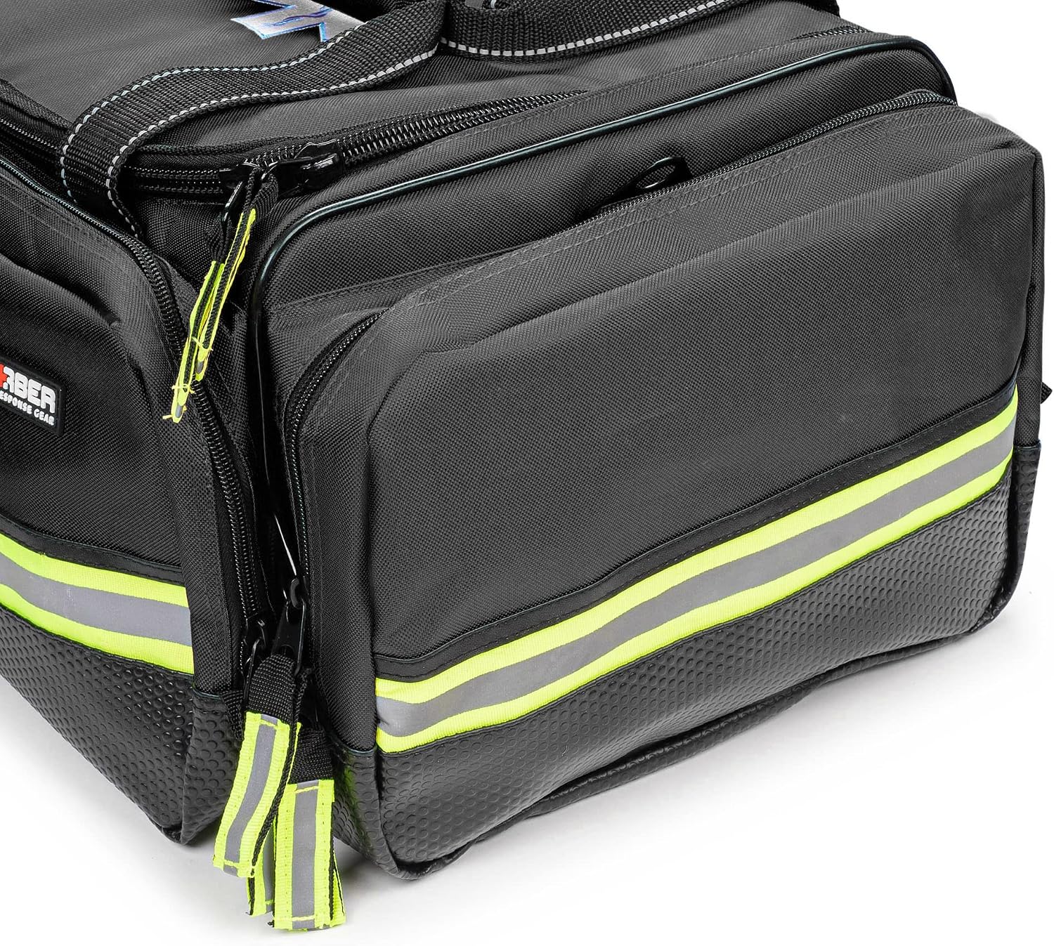 Scherber Fully-Stocked First Responder Professional Advanced EMT/EMS Trauma Kit | HSA/FSA Approved | Reflective Bag w/10+ Compartments, Zippered Pockets & 250+ First Aid Supplies (Black)