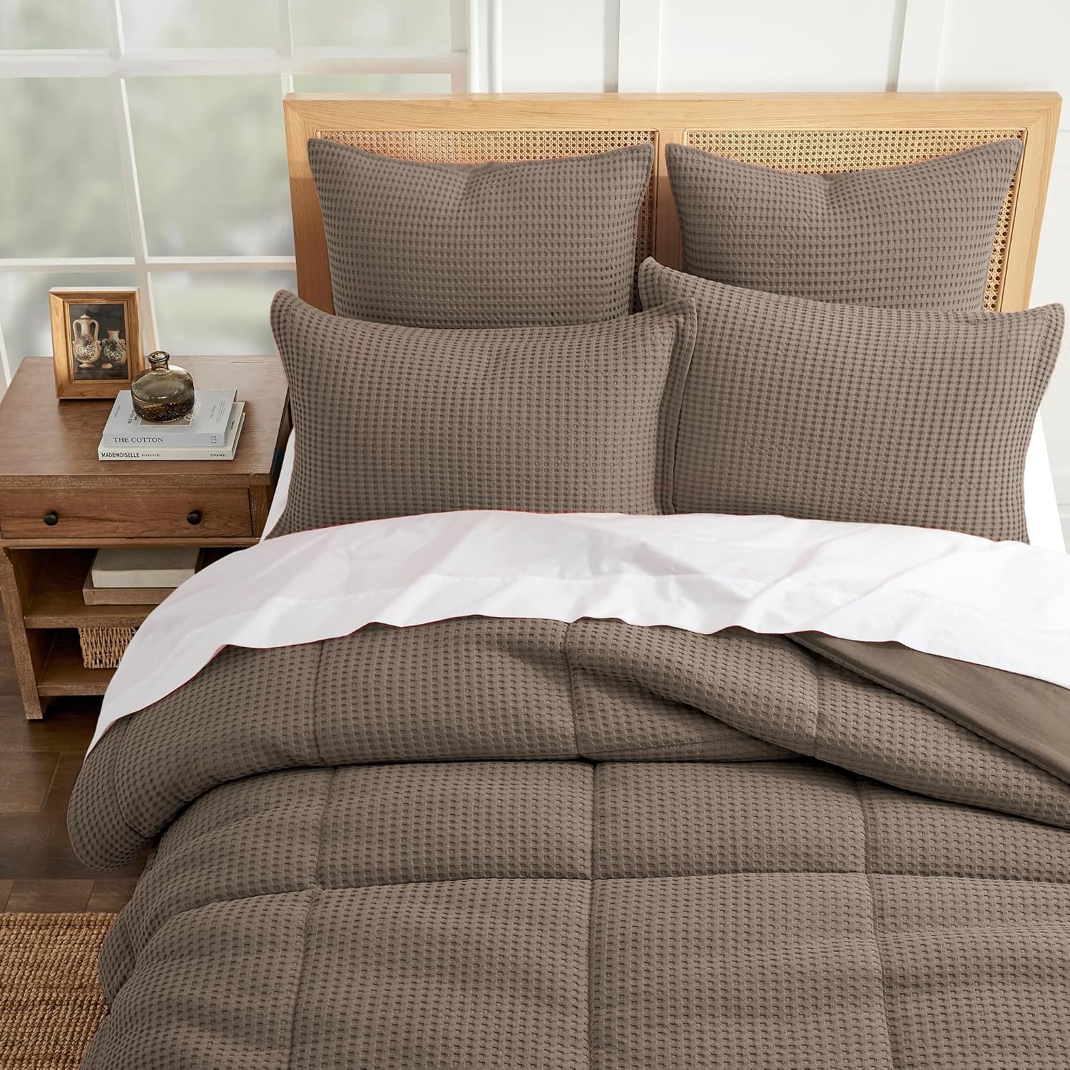 Levtex Home Mills Waffle King/Cal King Comforter Set (106x94in) with 2 Pillow Shams (36x20in) - Latte - 100% Cotton King Size Comforter Set - Soft, Pre-Washed