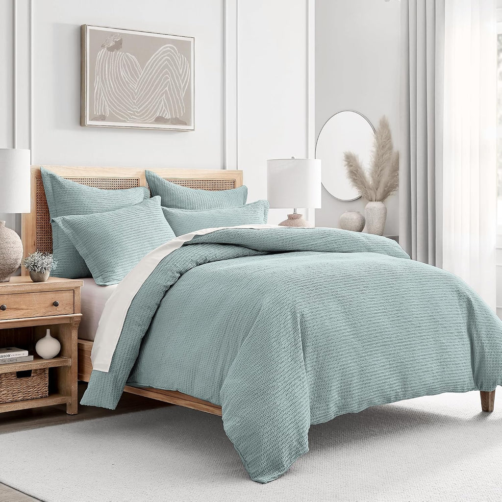 Levtex Home - Cloud Waffle Blue Haze Comforter Set - King Comforter + Two King Pillow Cases - Waffle Weave - Blue Haze - Comforter (106 x 94in.) and Pillow Case (36 x 20in.) - Cotton