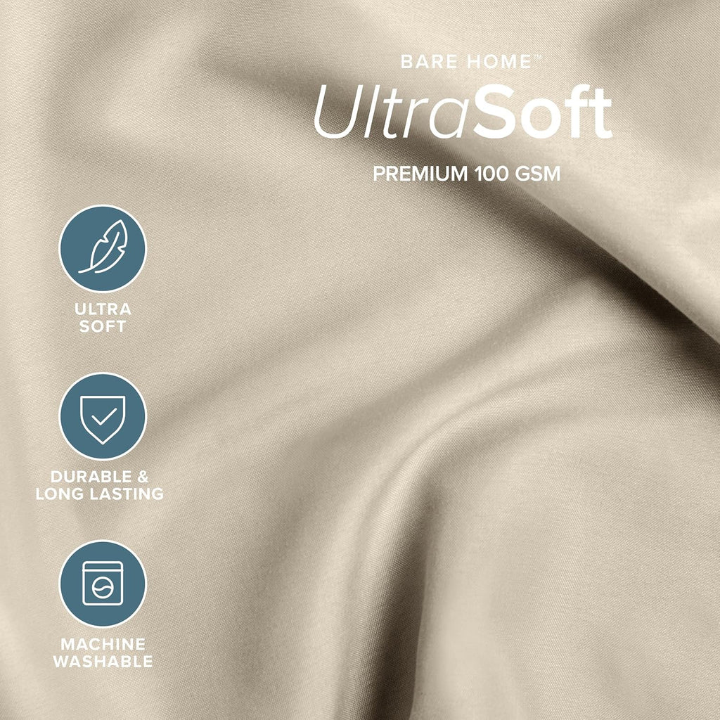 Bare Home Bed-in-A-Bag 8 Piece Comforter & Sheet Set - Split King - Goose Down Alternative - Ultra-Soft 1800 Premium Bed Set (Split King, Taupe/Sand)