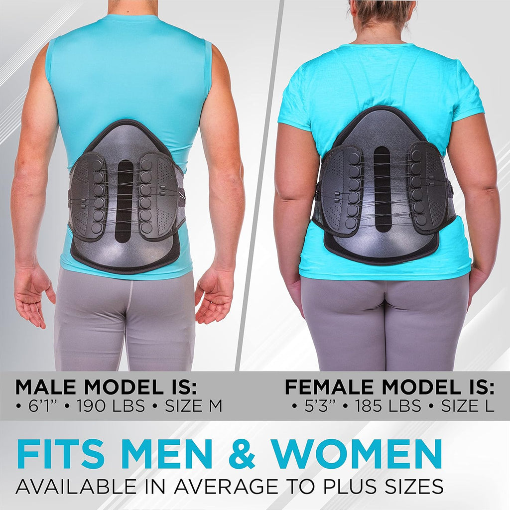 BraceAbility Lumbar Decompression Back Brace - Adjustable Semi-Rigid Lumbosacral Corset Belt for Discectomy, Laminectomy, Disc Injury, Back Muscle Spasms, Pre and Post Spine Surgery Protection (Small)