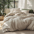Bedsure Linen Duvet Cover Queen - Linen Cotton Blend Duvet Cover, PureWoven Cooling & Breathable Bedding Set for Hot Sleepers, Moisture Wicking & Durable Cover Set 3 Piece (Linen Color)