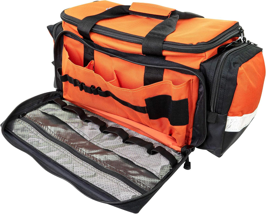 LINE2design Empty Medical Elite Trauma Bag - First Responder Carrier Bag for EMT, Paramedic, Emergency and Medical Supplies Kit - Heavy-Duty Zippered Pockets Portable EMS Home Health Aides - Orange