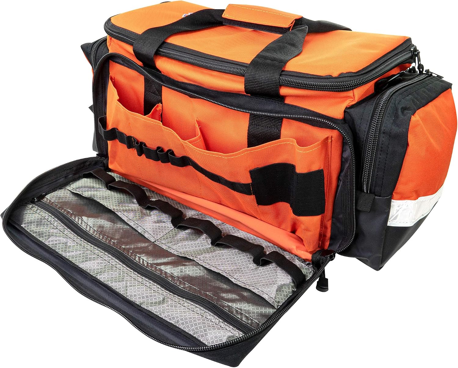 LINE2design Empty Medical Elite Trauma Bag - First Responder Carrier Bag for EMT, Paramedic, Emergency and Medical Supplies Kit - Heavy-Duty Zippered Pockets Portable EMS Home Health Aides - Orange