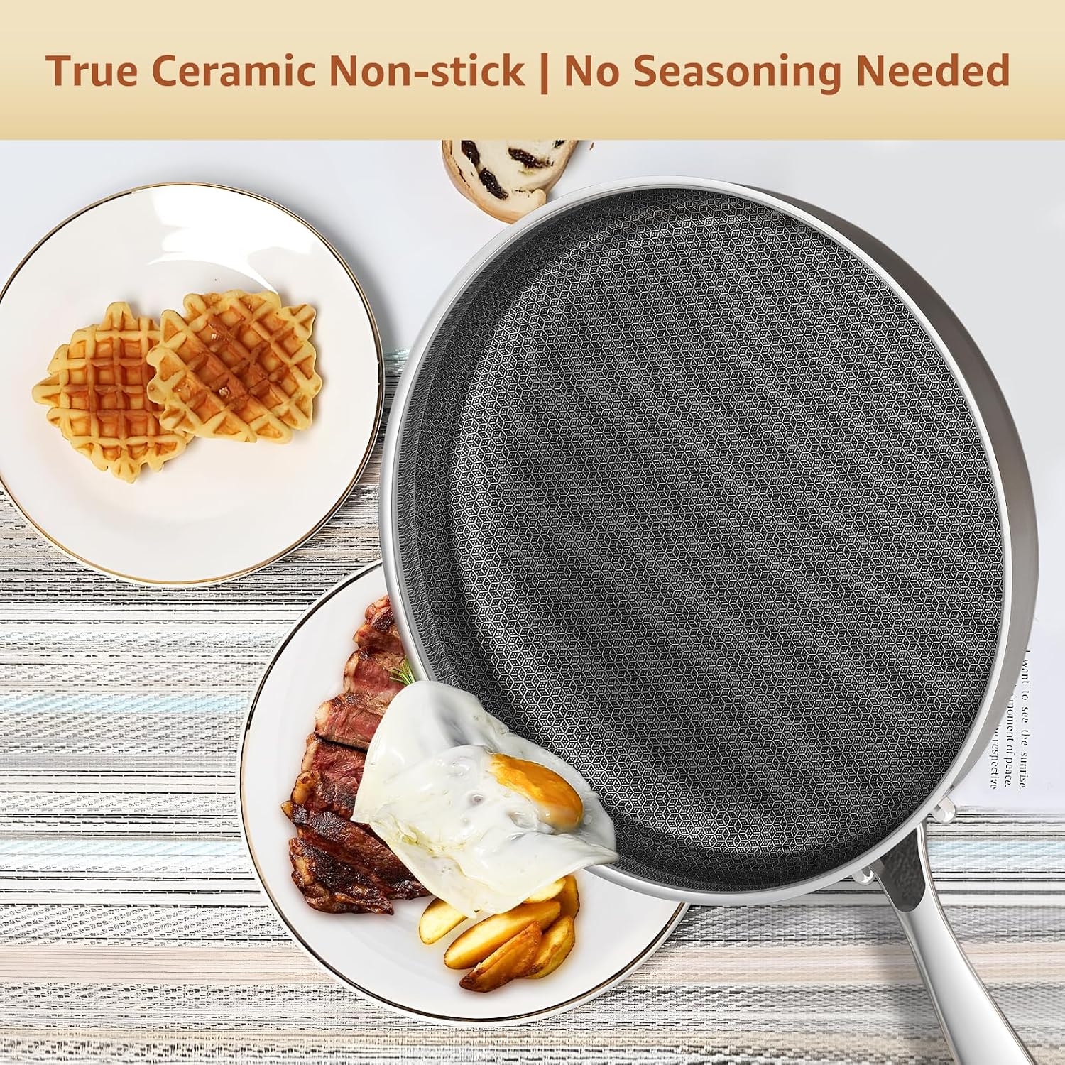 LOLYKITCH Frying Pan Set Nonstick, 8/10/12 Inch Stainless Steel Skillet with Detachable Handle and Glass Lids, Induction & Oven Safe, Professional Non-Toxic PFOA Free Pans for Everyday Cooking