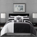 Chezmoi Collection Upland 7-Piece Quilted Patchwork Comforter Set, Black/Gray/Light Gray, Oversized King