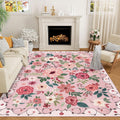 DUKINO 8x10 Area Rug, Floral Rugs for Living Room, Lightweight Non Slip Washable Rug, Indoor Low Pile & Non-Shedding Boho Design Rugs for Bedroom, Living Room, Dining Room, Pink