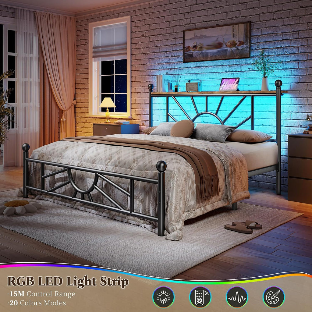 Homkdom 14 inch Full Size Meta Platform Bed Frame with Headboard and Footboard, Victorian Full Size Bed Frame with Under Bed Storage/No Box Spring Needed/Noise-Free/Easy Assembly, Black