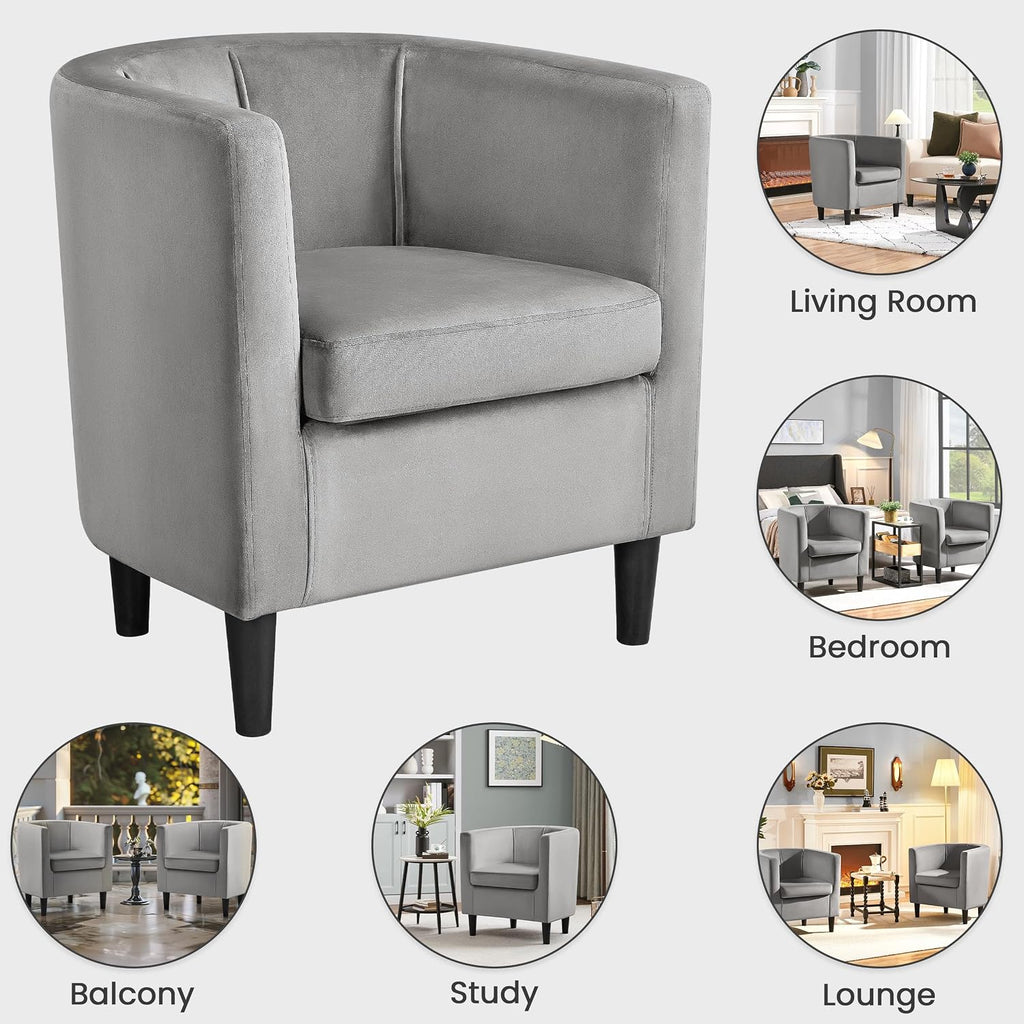 Yaheetech Accent Chair, Modern Velvet Armchairs with Big Ample Seat, Cozy Upholstered Barrel Sofa Chair for Living Room Bedroom Waiting Room, Set of 2, Gray