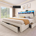 YITAHOME King Size Bed Frame, Storage Bed Frame with 4 Drawers & LED Light, Platform Bed with Storage Upholstered Headboard and Charging Station, No Box Spring Needed, Easy Assembly, Beige