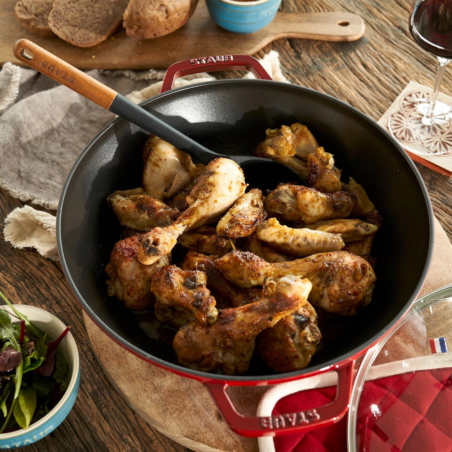 STAUB Cast Iron Perfect Pan, Wok, 4.5-quart, serves 4-5, Made in France, Cherry