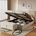 JIJIWANG 2-Piece Bedroom Sets, Queen Size PU Upholstered Platform Bed with Hydraulic Storage Ottoman, Wood Platform Bed Frame with Metal Legs, Storage Ottoman for Kids Teens Adults Bedroom, Beige