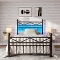 EnHomee 14.2' Metal Twin Bed Frames with Tall Headboard & Footboard, LED Light Twin Bed Frame, Strong Metal Slats Support and Noise-Free Design with Under Bed Storage/No Box Spring Needed/Black