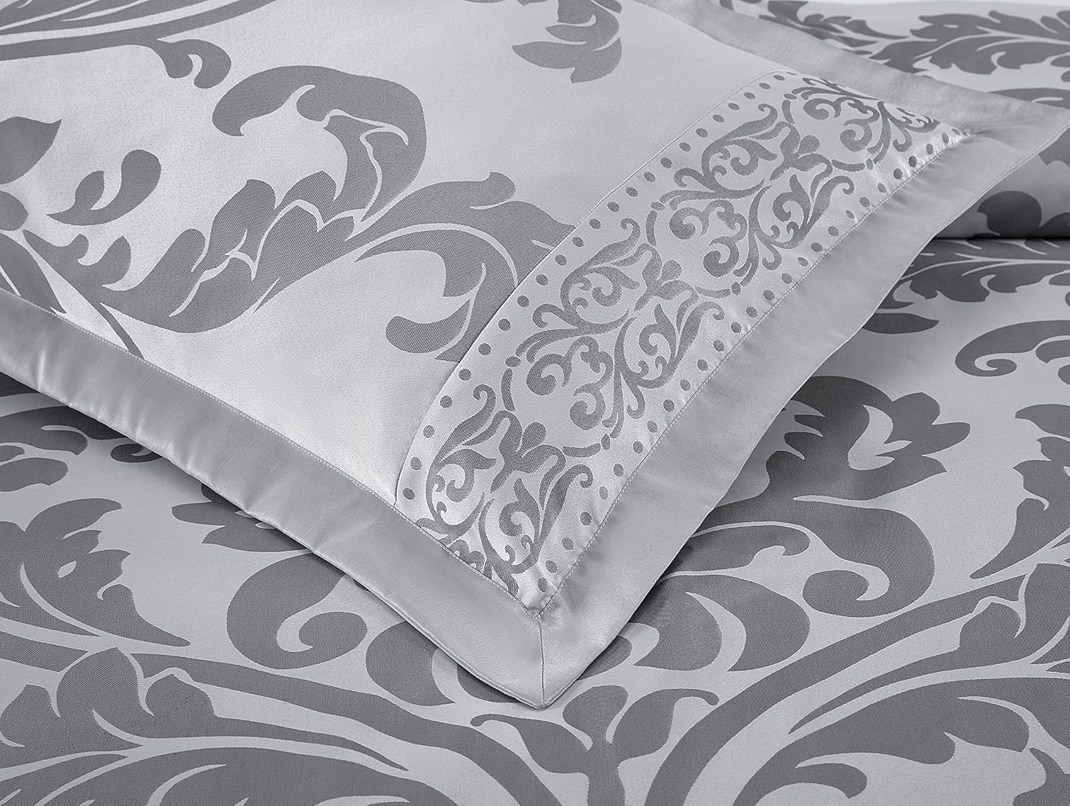 Chezmoi Collection Royale 7-Piece Jacquard Floral Comforter Set, Oversized King, Silver/Gray