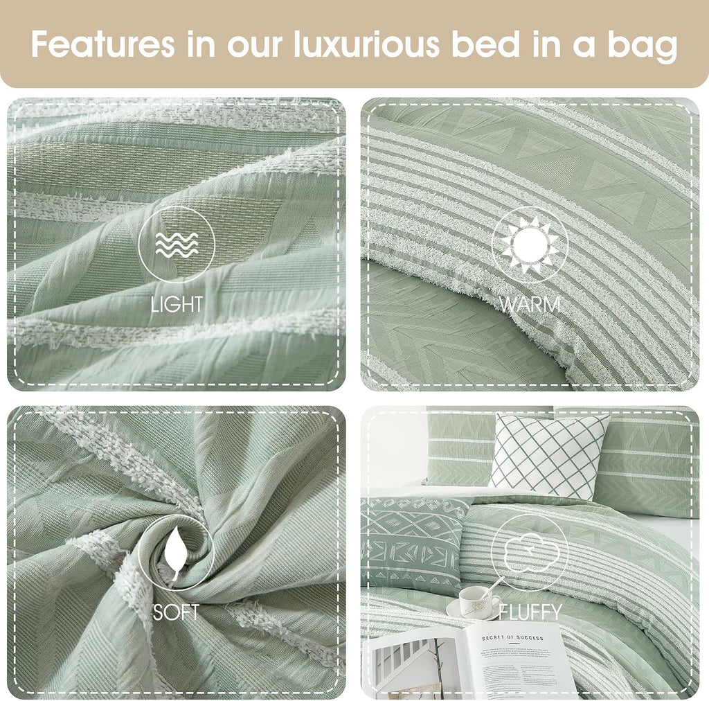 Stratford Park Cotton California King Comforter Set, Sage Geometric Jacquard Bedding Set, Cozy 6 Piece Bedding Set, Bedskirt, Pillows & Shams, Home Decor