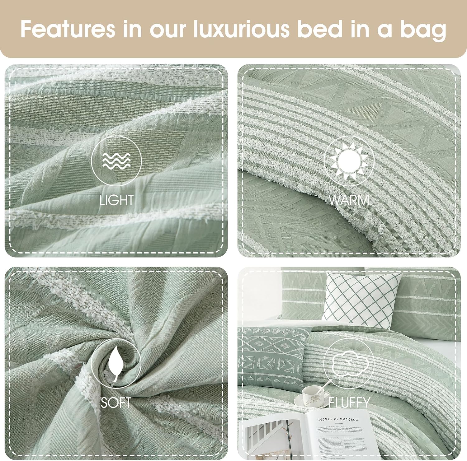 Stratford Park Cotton California King Comforter Set, Sage Geometric Jacquard Bedding Set, Cozy 6 Piece Bedding Set, Bedskirt, Pillows & Shams, Home Decor