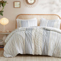 Ink+Ivy King Comforter Set, Boho Comforters, Breathable Cotton Bed Set, All Season Modern Chenille Tufted Comforter with Farmhouse Bedding Flare, Gifts for Woman, White/Navy 3 Piece