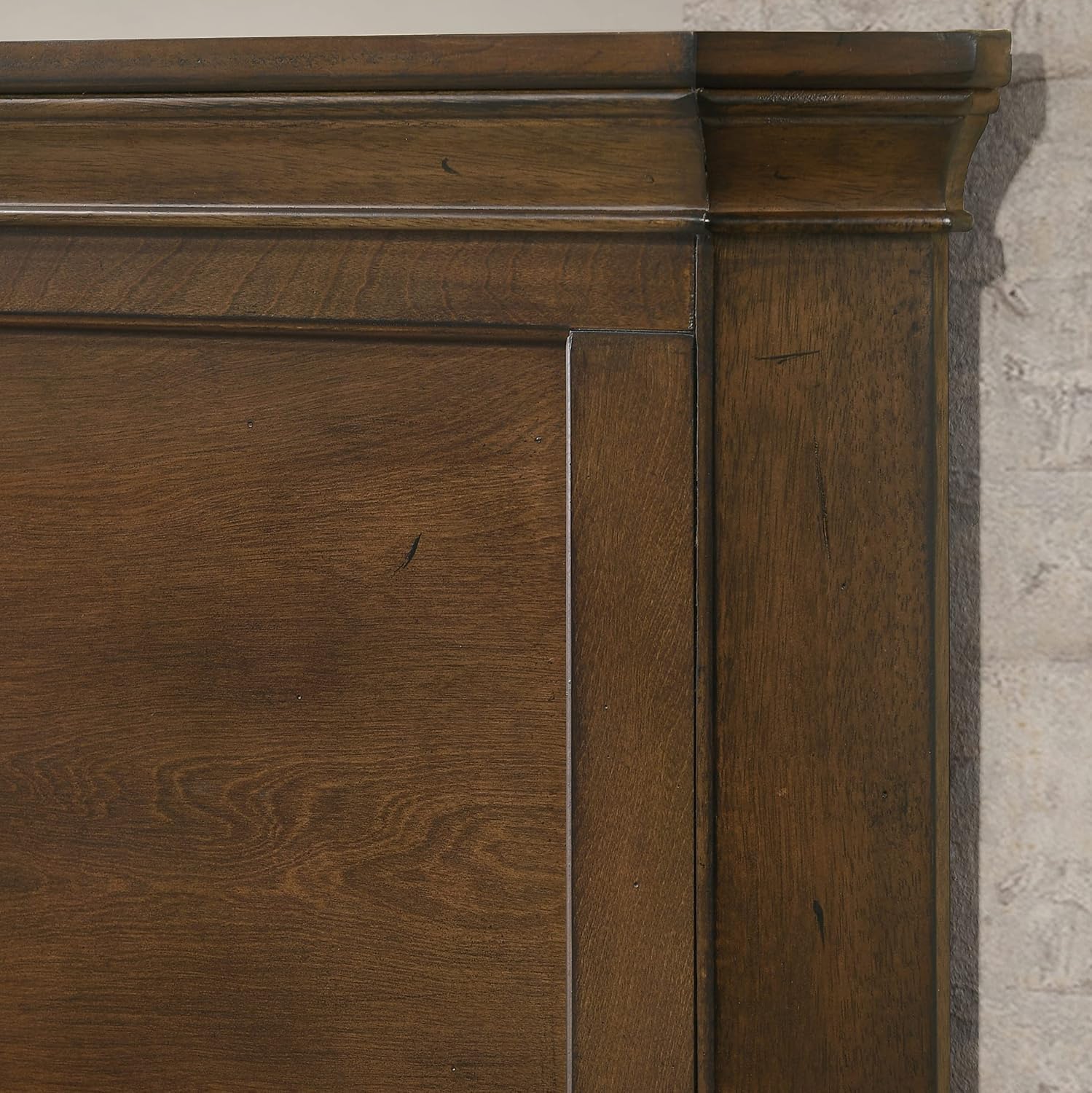 Roundhill Furniture Maderne Traditional Wood Panel Bed with Dresser, Mirror, Two Nightstands, Queen, Antique Walnut Finish