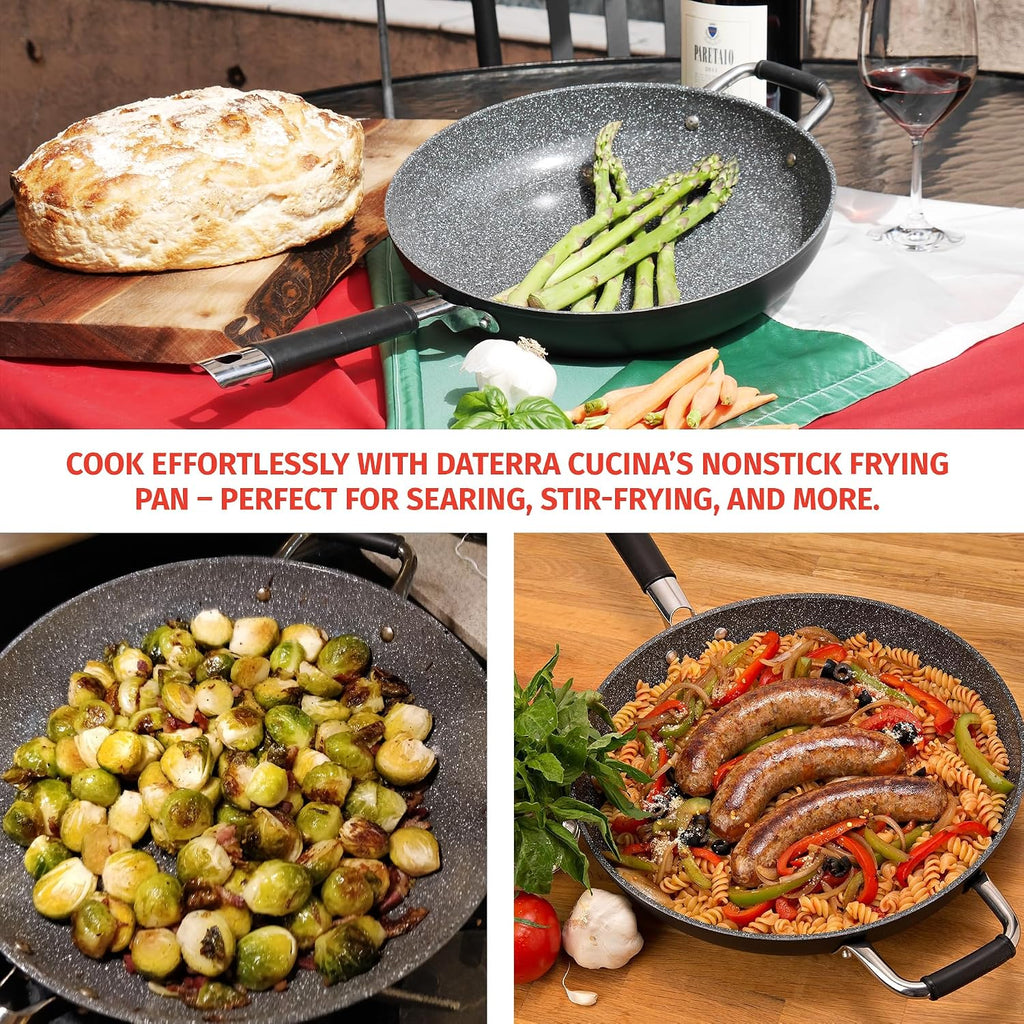 DaTerra Cucina 13' Non-stick Ceramic Frying Pan - Large Nonstick Frying Pan for Cooking - Induction Compatible & Oven Safe, High Heat Resistant - PTFE, Lead, Cadmium & PFOA Free, Made in Italy - Black