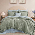 BLOOMHAVEN Oversized King Comforter Set - 7 Pieces Ruffle Sage Leaf Bedding Sets, Shabby Chic Farmhouse Bed in a Bag with Ruffle Comforter, Floral Sheets, Pillowcases & Shams