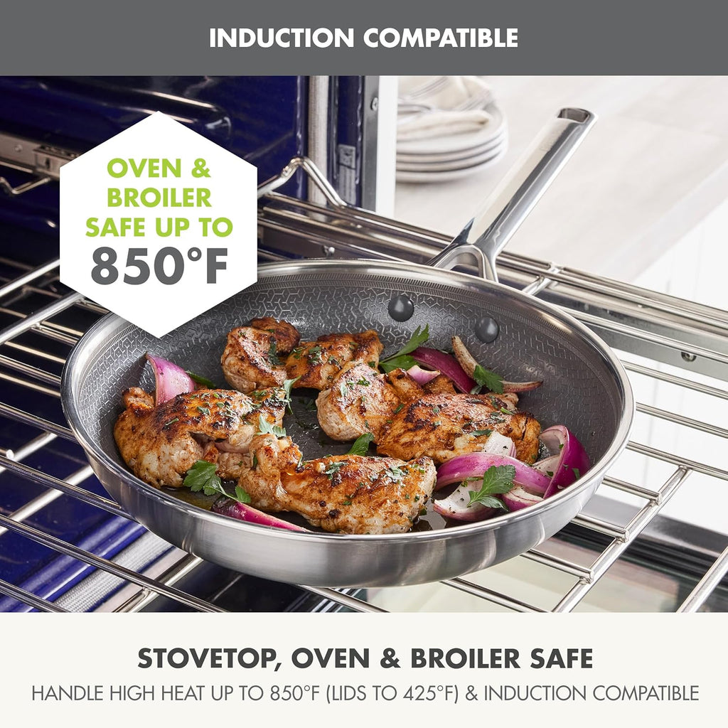 GreenPan Hybrid 8', 10' & 12' Nonstick Stainless Steel Frying Pan Set With Lids, APEX Tri-Ply Thermobond, PFAS-Free, Induction & All Cooktop Compatible, Oven Safe to 850°F. Dishwasher Safe, Silver