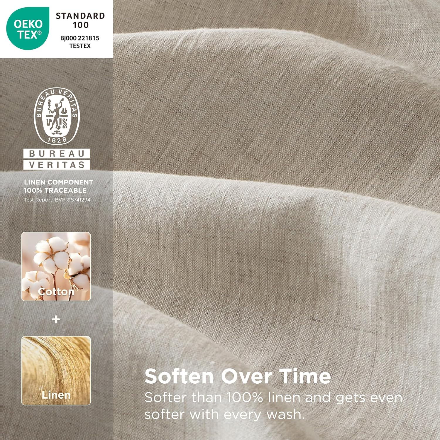Bedsure Linen Sheets - California King Sheet Sets, Blend from Linen Cotton Bedsheets, Breathable & PureWoven Soft California King Bed Sheets, Deep Pocket Up to 16 Inches, 4 Pieces, Linen