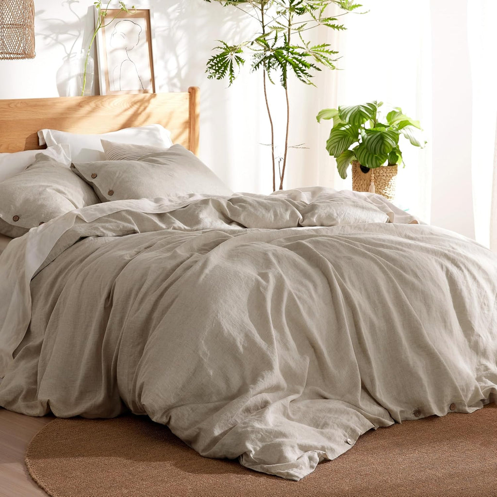 Bedsure Linen Duvet Cover King - Linen Cotton Blend Duvet Cover, PureWoven Cooling & Breathable Bedding Set for Hot Sleepers, Moisture Wicking & Durable Cover Set 3 Piece (Natural Color)