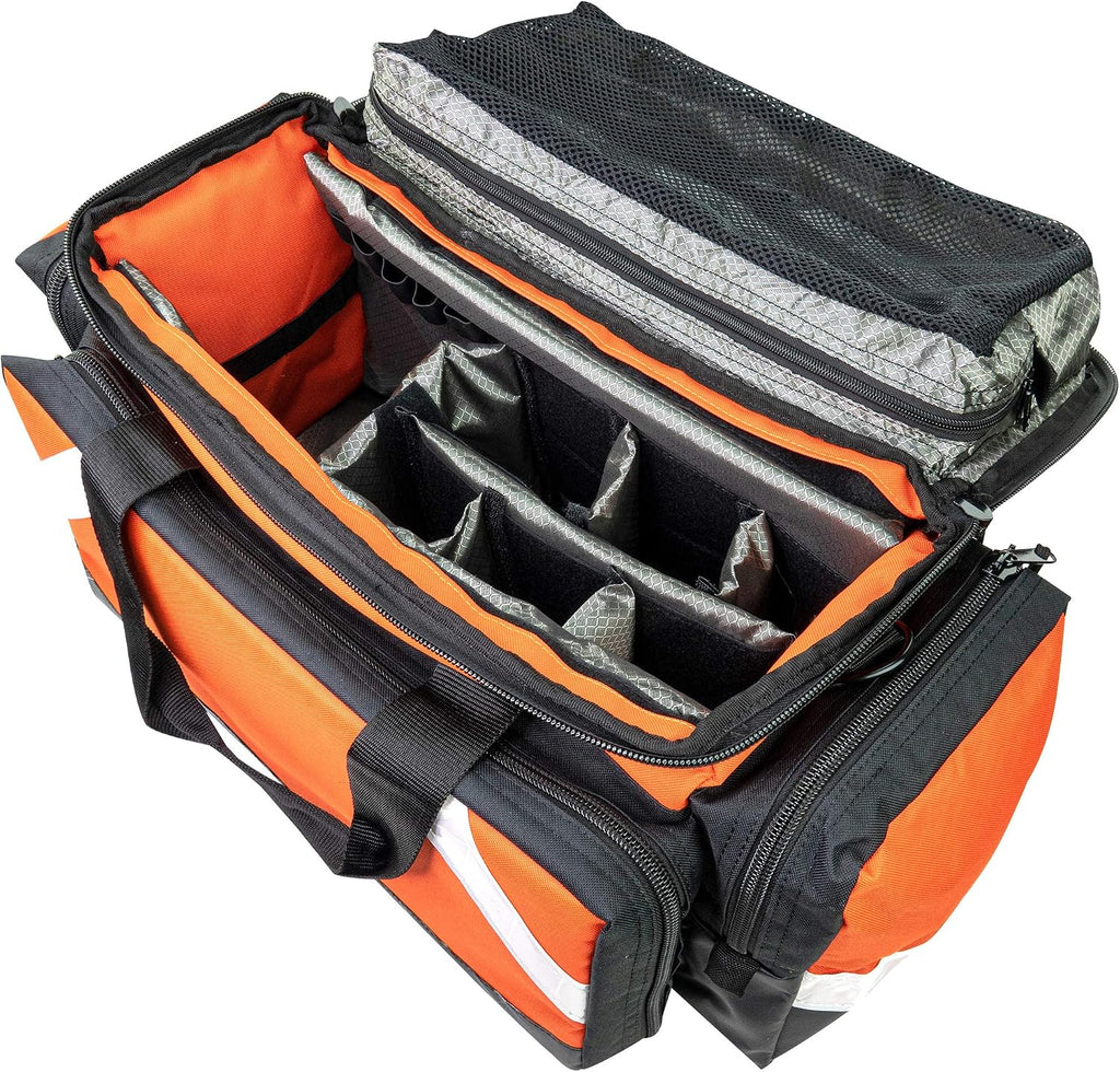 LINE2design Empty Medical Elite Trauma Bag - First Responder Carrier Bag for EMT, Paramedic, Emergency and Medical Supplies Kit - Heavy-Duty Zippered Pockets Portable EMS Home Health Aides - Orange