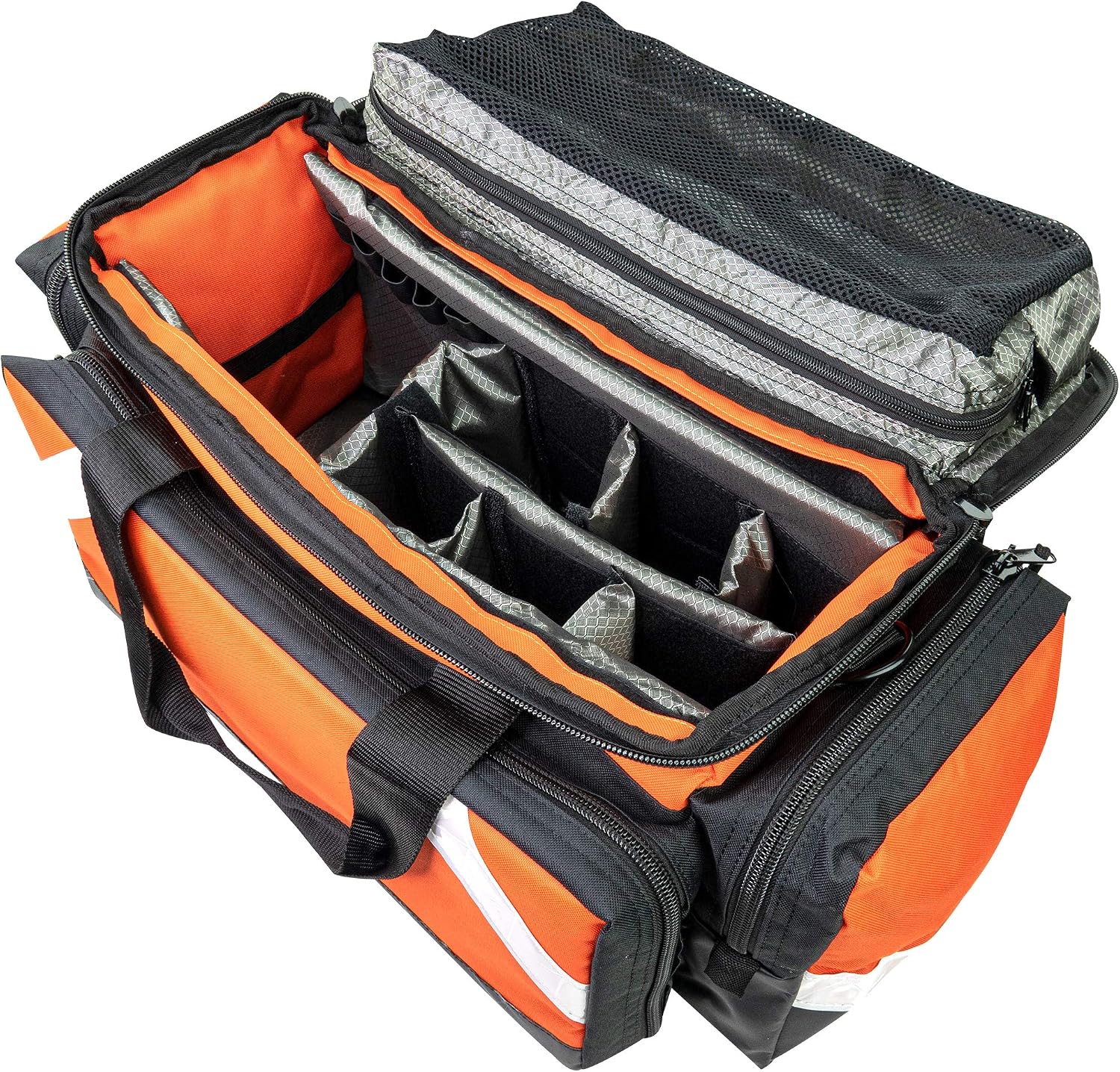 LINE2design Empty Medical Elite Trauma Bag - First Responder Carrier Bag for EMT, Paramedic, Emergency and Medical Supplies Kit - Heavy-Duty Zippered Pockets Portable EMS Home Health Aides - Orange