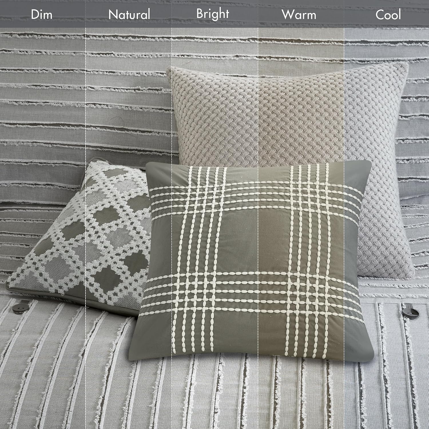 Madison Park King Comforter Set, Removable 100% Cotton Duvet Cover King Size with Insert, Farmhouse Bedding, Textured Stripe Clipped Jacquard Accent, King, Grey 9 Piece
