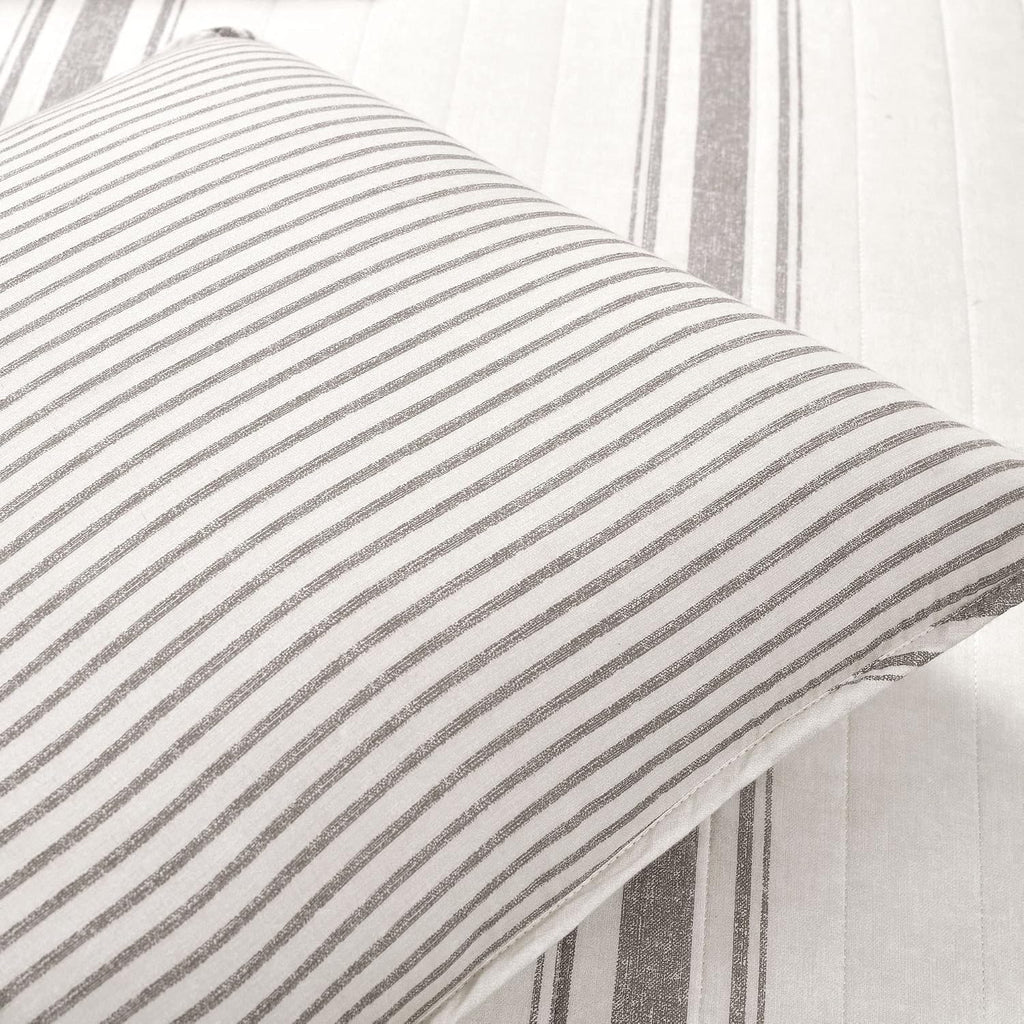 Lush Decor Farmhouse Stripe Reversible Cotton Quilt California King Size 3 Piece Set Gray - Farmhouse Bedding Set - Cal King Quilt - Striped Bedding