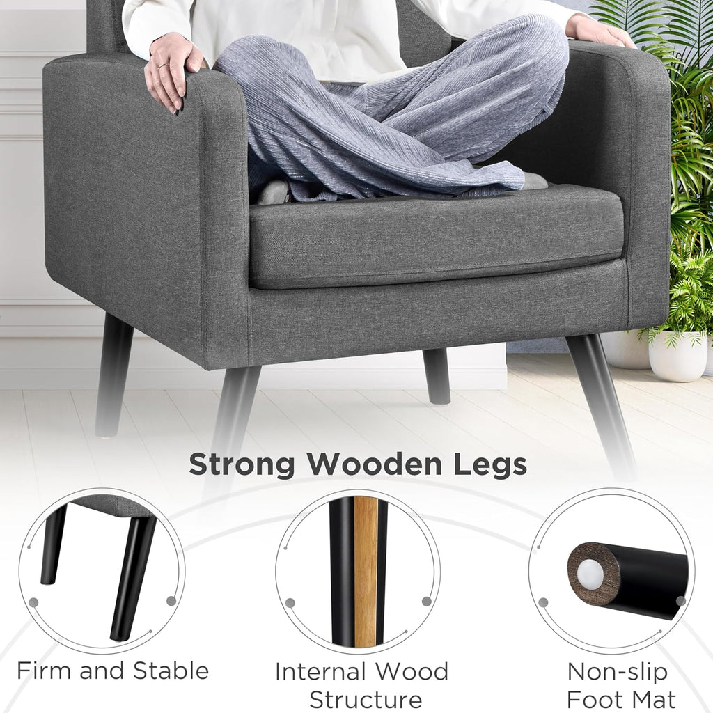 Yaheetech Mid-Century Accent Chairs, Modern Upholstered Living Room Chair, Cozy Armchair Button Tufted Back and Wood Legs for Bedroom/Office/Cafe, Set of 2, Gray