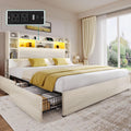 YITAHOME King Size Bed Frame with 51' Tall Bookcase Headboard and 4 Storage Drawers, RGB LED Bed Frame with Type-C&USB Charging Station Storage Bed, No Box Spring Needed, Noise Free, Antique White
