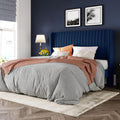 Allewie Queen Size Velvet Bed Frame/Vertical Channel Tufted Wingback Headboard/Upholstered Platform Bed/Strong Wooden Slats/No Box Spring Needed/Easy Assembly/Dark Blue
