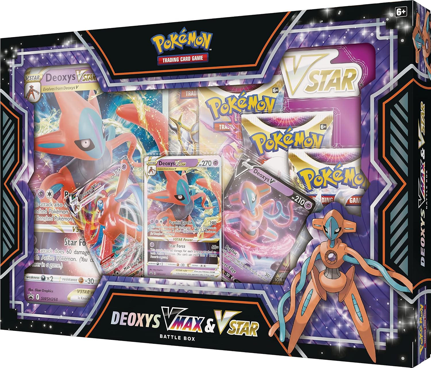 Pokémon TCG: Deoxys VMAX & VSTAR Battle Box (3 Foil Promo Cards, 1 Oversize Foil Card & 4 Booster Packs)