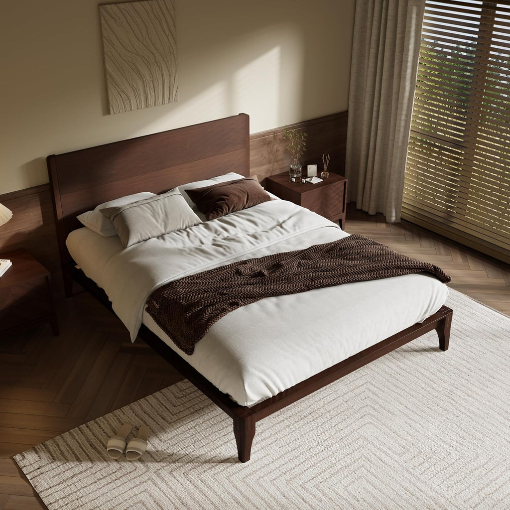 Merax Full Size Bamboo Platform Bed, Mid-Century Modern Bed Frame with Tall Headboard, Solid Sustainable Bedframe Full-Size, Wood Slat Support, No Box Spring Needed, Easy Assembly, Espresso