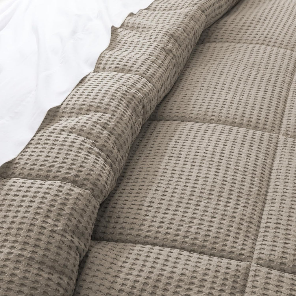 Levtex Home Mills Waffle Twin/Twin XL Comforter Set (68x88in) with 1 Pillow Sham (26x20in) - Beige Fawn - 100% Cotton Twin Size Comforter Set - Soft, Pre-Washed