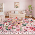 DUKINO 9x12 Area Rug, Floral Rugs for Living Room, Lightweight Non Slip Washable Rug, Indoor Low Pile & Non-Shedding Boho Design Rugs for Bedroom, Living Room, Dining Room, Pink