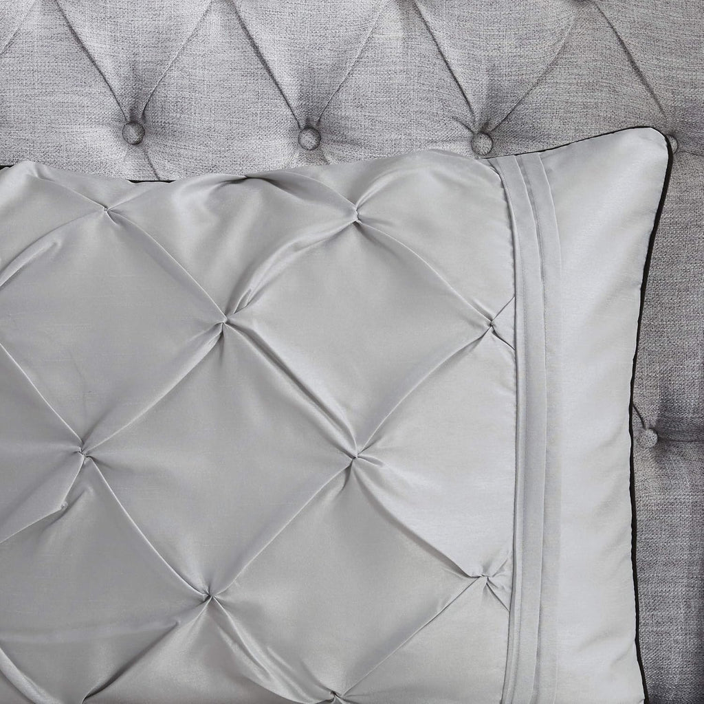 Madison Park Laurel Cozy Comforter Set - Traditional Tufted Faux Silk Design, All Season Down Alternative Bedding with Matching Shams, Decorative Pillow, Grey Cal King(104'x92') 7 Piece
